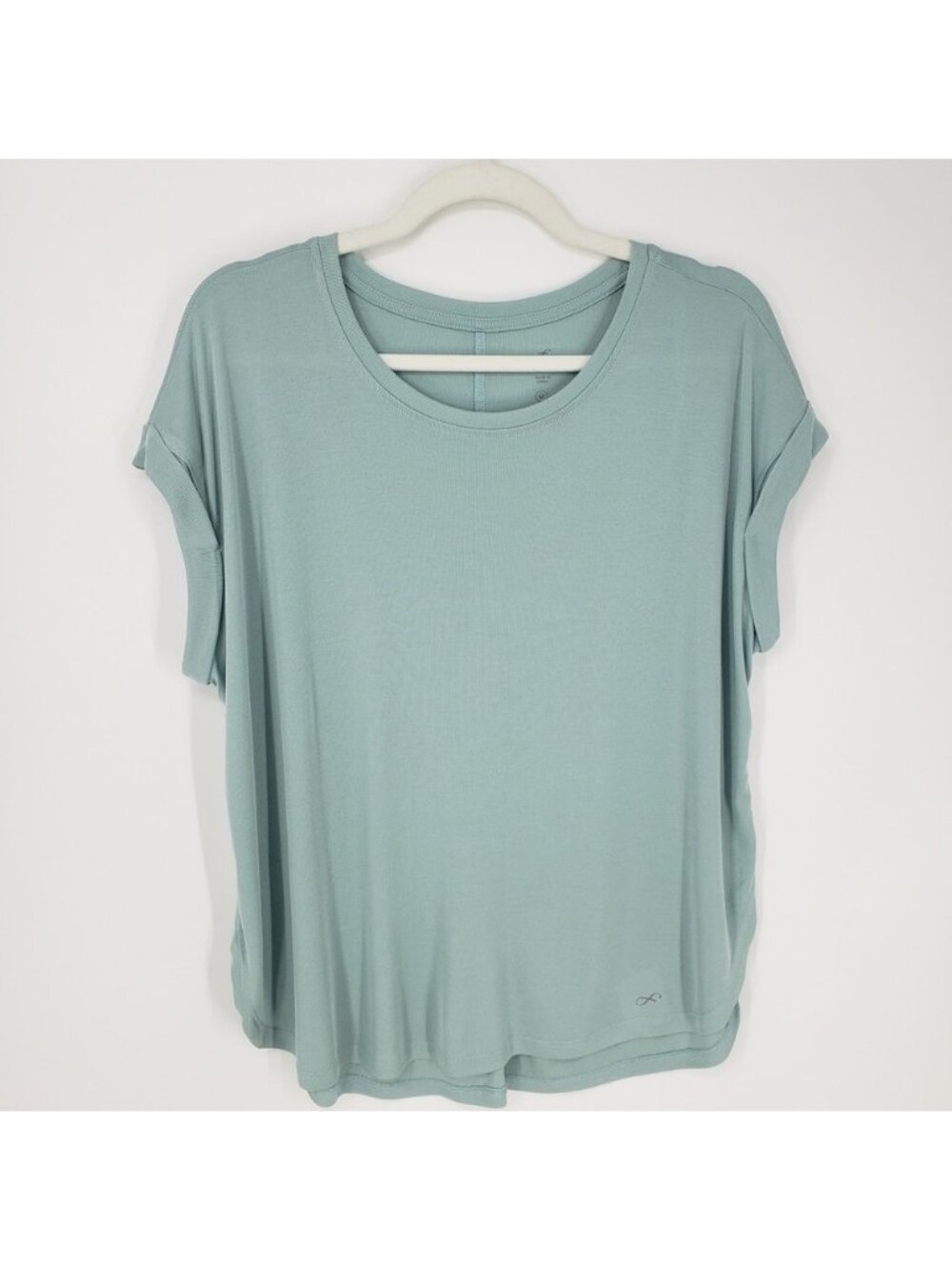 Freely Ribbed Knit Active T Shirt Womens M Seafoam Green Short Sleeve Side Slit